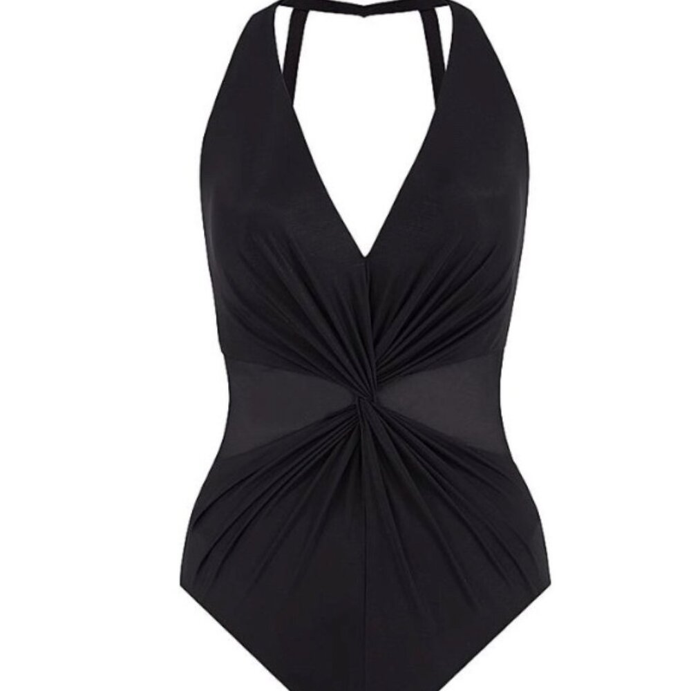 Miraclesuit Wrapture Black One Piece Swimsuit Womens Size 10 Shaping NWT $182